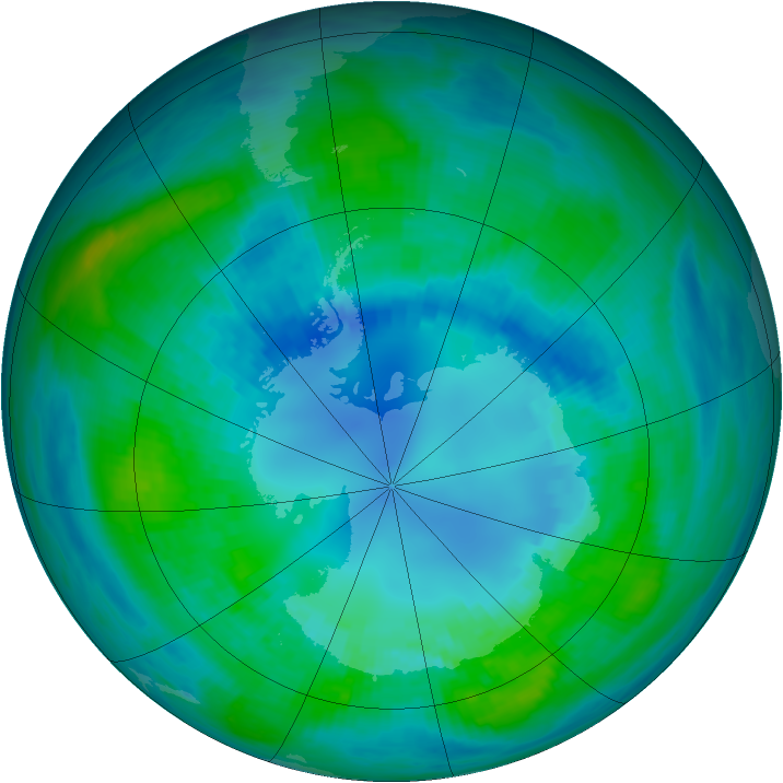 Antarctic ozone map for 18 April 1989